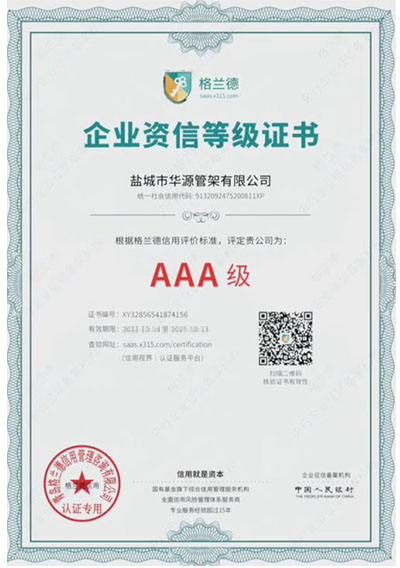 AAA級企業(yè)資信等級證書